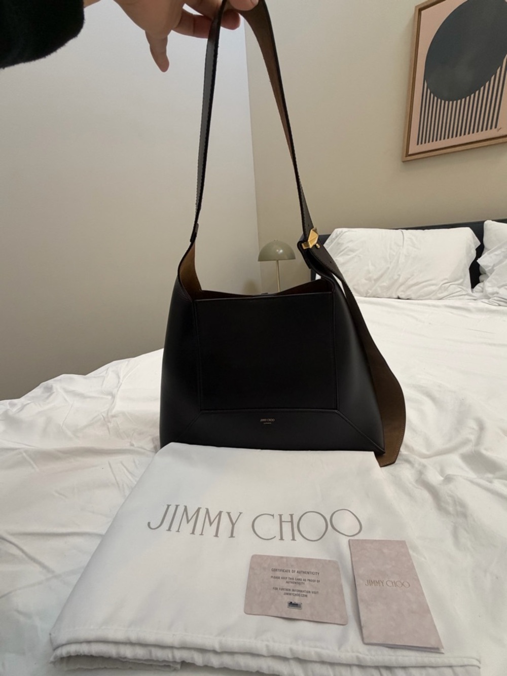 Jimmy Choo Black Leather Shoulder Bag with Gold-Tone Accent